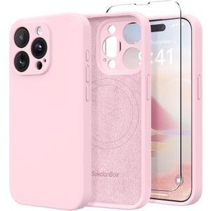 Magnetic for iPhone 14 Pro Max Case, Compatible with MagSafe, [Full Camera Protection][Screen Protector] Silicone Shockproof Protective Phone Case for iPhone 14 Pro Max 6.7", Chalk Pink
