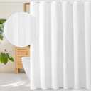 Gibelle Long Shower Curtain 72 x 78, Tall 3D Embossed Textured White Fabric Shower Curtain, Modern Farmhouse Herringbone Decorative Bathroom Curtains Shower Set with Hooks