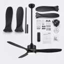 reiga 52" Black Smart Ceiling Fan with Light, Quiet DC Indoor Fan Quiet DC reversible Motor, dimmable 3CCT LED light, 6/10in downrods, ETL listed for living room