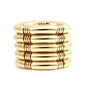 Gold Chunky Bangles Bracelets For Women 14k Gold Plated Stack Layered Curved Bamboo Tube Stretch Bracelets Gift Jewelry