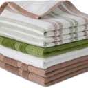 Amazon Basics Organic Cotton Waffle Kitchen Dish Towels - Ultra Absorbent, Quick Drying, Lint-Free, 15 x 25 inches, 6-Pack (2pc Olive Light/Brown Strip, 2pc Brown, 1pc Olive, 1pc White)