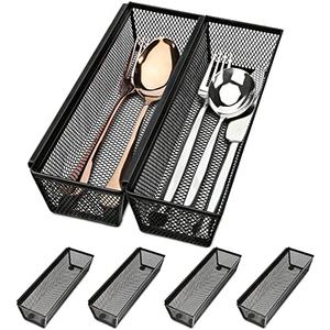 Smgmg Silverware Drawer Organizer, Silverware Organizer for Drawer, 2 Pack Utensil Organizer for Kitchen Drawers, Kitchen Drawer Organizer for Large Utensils with Interlocking Arm (9.6 * 3 * 2 inch)