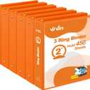 4 x ViVin 2 Inch Round Ring View Binder for Durability, Standard 3 Ring Binder for 450 Sheets of US Letter Size Paper, PVC-Free, 6-Pack (Orange)