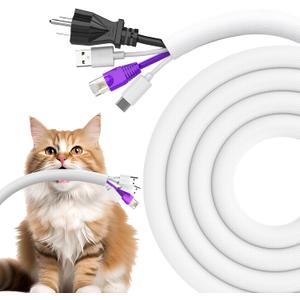 Dog and Cat Cord Protector 10ft - 1/2inch, Flexible Cable Sleeve for Easy Cord Management, Protects Cables from Pets Chewing, Ideal for USB, Power, Audio and Video Cords - White