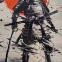 Japanese Samurai Bathroom  Mat, Bath Mat, Janpan Cool Red Sun Ink Katana Bathroom Decor 