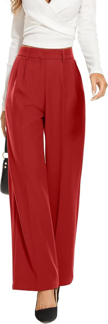 FUNYYZO Wide Leg Pants Women's High Elastic Waisted in The Back Business Work Trousers Long Straight Suit Pants (X-Large Short, 006# Red (Thick))