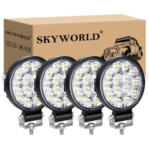 SKYWORLD 4pcs Round Light Bar Pods, 3.2 inch 42W Spot Beam Mini Offroad Driving Fog Lights Work Lamp 12V 24V for Car Trucks Tractors 4x4 SUV ATV Tractors Excavator Boats, 6000K White