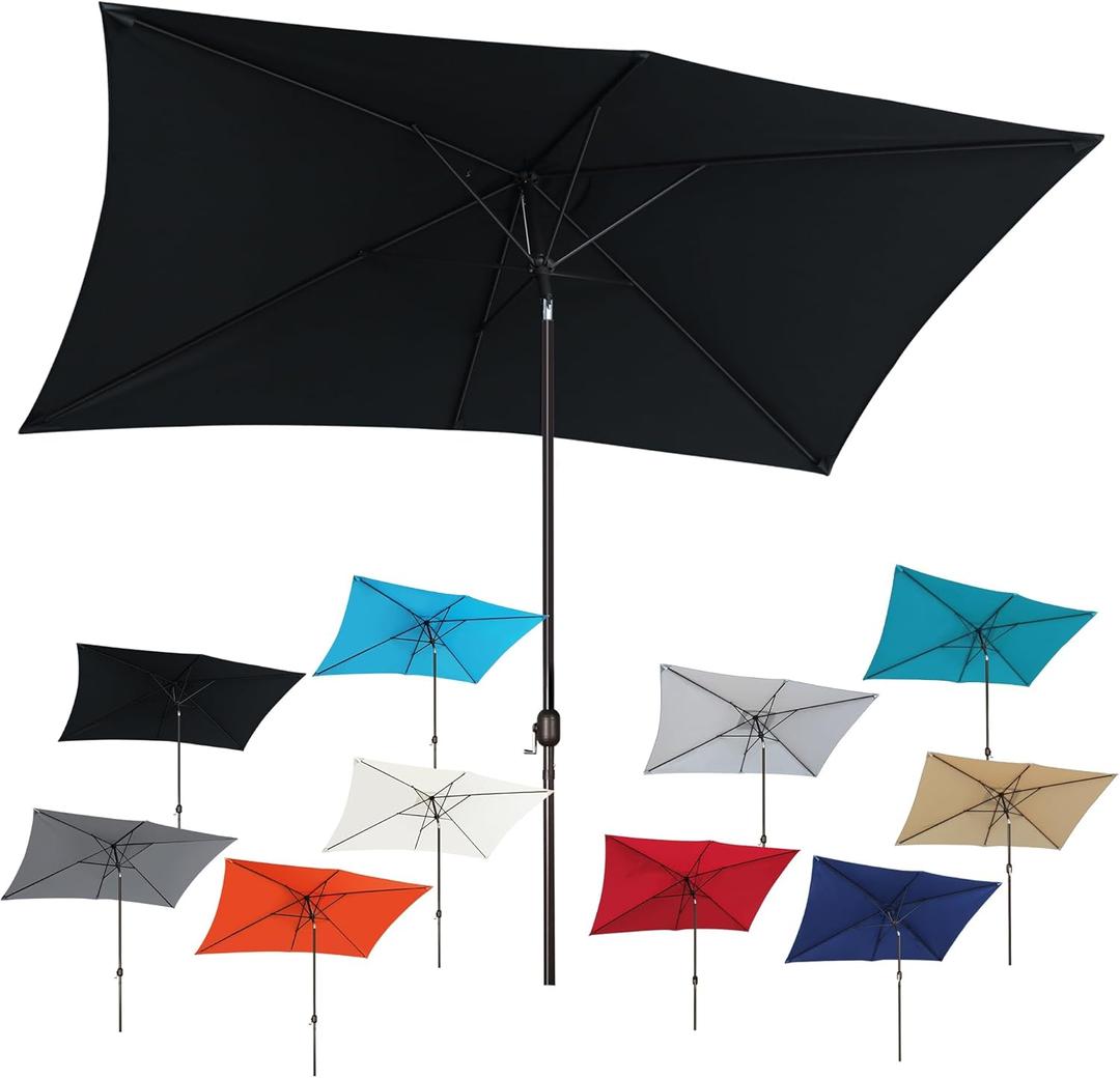 Blissun Rectangular Patio Umbrella, Table Market Umbrella with Tilt and Crank, Outdoor Umbrella for Garden, Deck, Backyard, Pool and Beach (6.5 x 10 FT, Black)