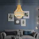 Blue Linen Lamp Shade Creative Chandeliers Farmhouse Bamboo Cage Wicker Pendant Light Fixtures E26 Adjustable Ceiling Mount Hanging Lamp for Living Room, Dining Room, Bedroom, Entryway Decor