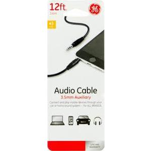 12 Ft, 3.5mm Auxiliary Audio Cable - Black