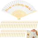 100 Pcs Wedding Fans for Guests Bulk Silk Chinese Wooden Folding Hand Fans Wedding Bridal Shower Favors White Vintage Thank You Gift for Bridesmaid, Friends, Family, Dancing Party Supplies