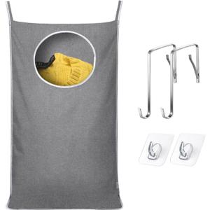 KEEPJOY Hanging Laundry Hamper Bag with 2 Different Types of Hooks, Size 20 x 30 Inch Door Laundry Hamper Storage Bag for Dirty Clothes, Blankets, and Toys (Grey, 1-Pack)