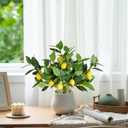 Artificial Lemon Leaves with Lemon, 4 Pack Faux Greenery Plants, Plastic Lemon Tree Bushes for Garden, Patio, Porch, Window Box, Planter & Indoor Outdoor Home Decor