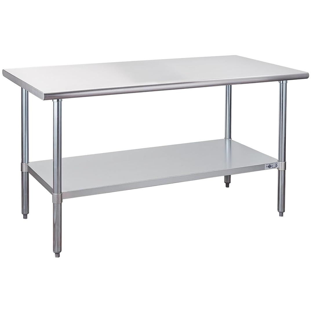 Profeeshaw Stainless Steel Prep Table 60x30 Inch NSF Commercial Work Table with Undershelf Heavy Duty Table for Kitchen Restaurant Home Hotel (No Backsplash)