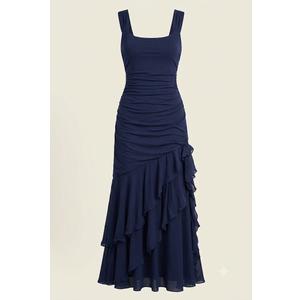 Women's Sleeveless Floor-Length Dress with Asymmetrical Ruffle Detail and Fitted Silhouette Dress XL