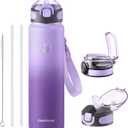 Enerbone 32 oz Insulated Water Bottle, 32oz 2 Lids (with Straw/No Straw), Stainless Steel Double Wall Flask for Hot & Cold Drinks, Leakproof Travel Bottle for Gym, Office, Hiking (Amethyst)