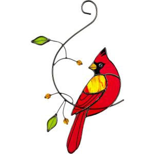 Red Cardinal Stained Glass Bird Suncatcher for Mom, Grandma, Women - Real Glass Window Hanging Ornament - Handmade Bird Lover Home Decor (Gifts Ready Packaging)
