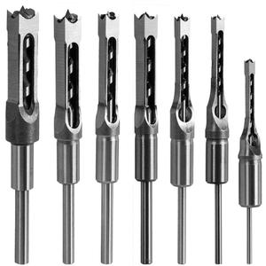 Square Hole Drill Bit, Steel Hardness Sharp Mortising Chisel Set 1/2-Inch, 1/4-Inch, 3/4inch, 3/8-Inch, 5/8-Inch, 5/16-Inch, 9/16-Inch Woodworking Mortiser Drill Bit-7pcs