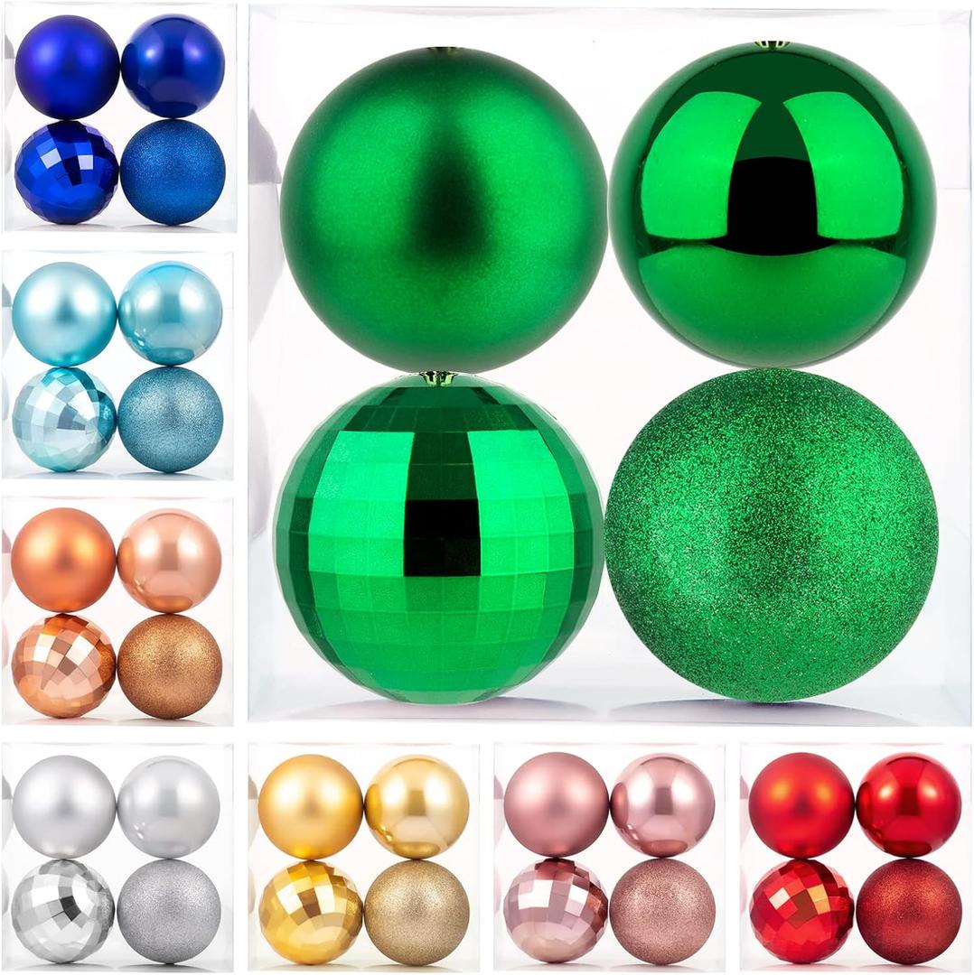 XmasExp 4in Large Christmas Ornaments Christmas Ball Ornaments Giant Tree Decoration Shatterproof Decorative Hanging Balls for Holiday Party Decors(Green, 4pcs)