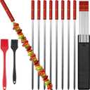 Fengzhe Kabob Skewers,23 Inch Long x 0.5 Inch Wide, Metal Stainless Steel BBQ Skewer with Wooden Handle for Shish Kebab,Turkish Grills,Koubideh,Brazilian BBQ - Durable & Reusable, 8 Set+ 2 Brushes