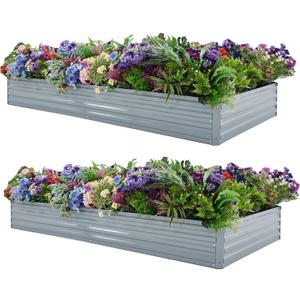 8x4x1ft (Pack of 2) Galvanized Raised Garden Bed, Outdoor Planter Box Metal Patio Kit Planting Bed for Vegetables Flowers Herb, Grey 
