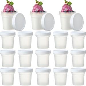 20 Pcs 16 oz Clear Ice Cream Containers with Lids for Homemade Plastic Freezer Food Storage Jars Reusable Freezer Storage Containers Leakproof Pudding Cups for Fruit Dessert Sundaes Soup