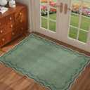 GarveeHome Scalloped Entryway Rug, 2x3 Solid Green Washable Front Door Rug Indoor Entrance Floral Carpet Non-Slip Low Pile Throw Rugs for Kitchen Floor, Powder Room, Entry, Bathroom, Kids Room