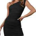 ANRABESS Women One Shoulder Ruched Bodycon Cocktail Dress 2025 Summer Sexy Sleeveless Formal Club Party Mini Dresses (Small, Black)