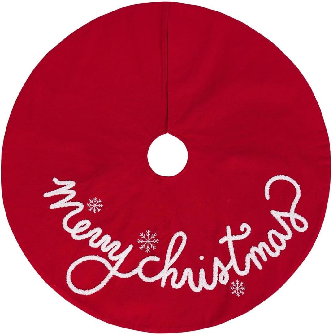 36 Inch Christmas Tree Skirt Red Thick Merry Christmas Skirts for Xmas Trees Rustic Winter Holiday Tree Mat Decoration for Farmhouse Xmas Holiday Home Party Indoor Outdoor Decor (36 Inch)