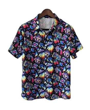 PAODIKUAI Men's Printed Shirt Button Down Short Sleeve Cute Mushroom Hawaiian Shirt, S