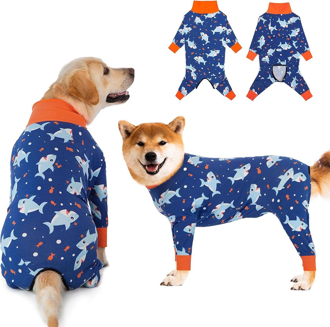 Dog Recovery Suit After Surgery Female Male, Dog Neuter Shirt Cone Alternatives Prevent Licking Surgical Onesies (Blue Shark, 2XL)
