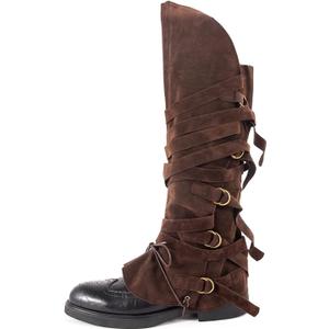Medieval Pirate Boot Covers Men Women: Faux Leather Renaissance Boots Cover Steampunk Viking Costume Accessory for Halloween (One Size Women/Medium Men, Brown)