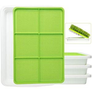SUNPRO 3-Pack Seed Sprouter Tray BPA Free PP Soil-Free Big Capacity Healthy Wheatgrass Grower Sprouting Container Kit (3Packs,Green Mesh Tray with 6 Zone,White Bottom Tray)