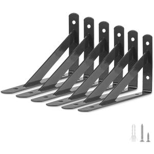 Heavy Duty Shelf Brackets 6 Packs, Eau L Corner Brace Black 4 X 6 Inch 90 Degree Floating Shelves, Tripod Triangle Shelf Brackets for Floating Wood Shelves (150*95)