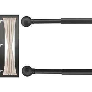 Sidelight Curtain Rod for French Doors - 3/8" Diameter, 10-16 Inch Adjustable, Includes Adhesive & Screw Brackets for Small Window Curtains, Set of 2, Black