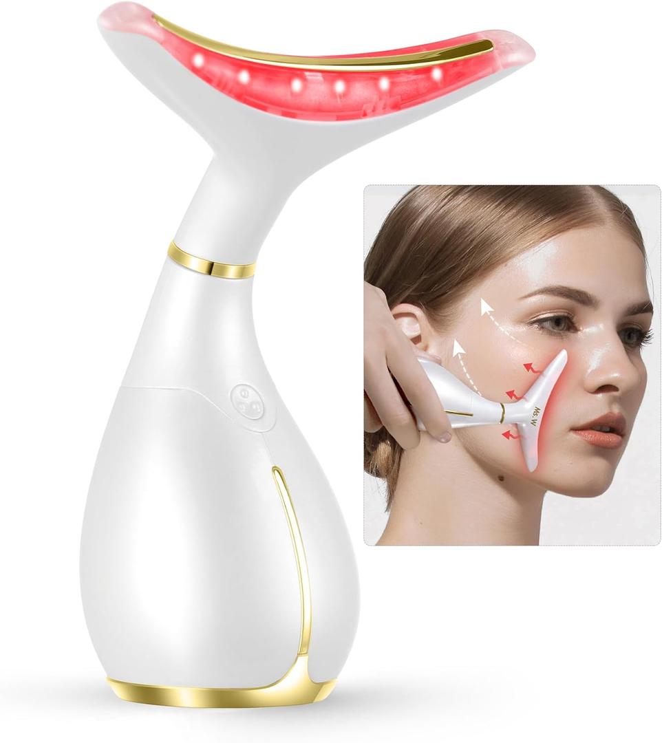 Red Light Facial Massager, Skin Care Tools for Face & Neck Beauty Device, 3 in 1 Face Massager Tool with LED, Thermal, Vibration, Tightenings, Rejuvenation for Women (White)