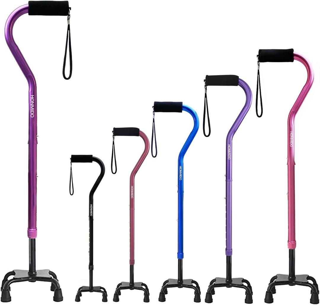 Quad Walking Cane Foldable Adjustable Portable Stick Men & Women and Seniors - Lightweight & Sturdy with 4-Pronged Base for Extra Stability Balance,Self Standing Gifts for mom Dad (Purple)