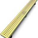 24 Inch Linear Shower Drain Rectangular Floor Drain with Accessories Square Hole Pattern Cover Grate Removable SUS304 Stainless Steel CUPC Certified Brushed Gold