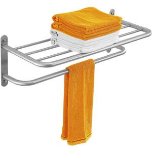 Sagetta 24 Inch Bahtroom Hotel Towel Rack Shelf with Bar Wall Mounted Brushed Nickel Stainless Steel for Wall House Lavatory and Hotel, Rustproof