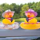 Yellow Duck Car Ornaments Rubber Duck Car Dashboard Decorations with Mini Cowboy Hat Scarf Sunglasses Swim Ring Necklace for Car Dashboard Decoration(Q23)