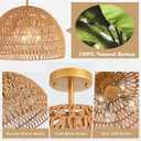 4-Light Rattan Ceiling Light, 20" Semi Flush Mount Boho Light Fixture with Hand-Woven Ratan Shade, Farmhouse Rattan Chandelier Wicker Light Fixture for Kitchen Bedroom Living Room Hallway