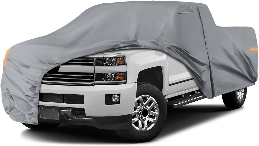 Waterproof Truck Cover Compatible with Chevy Silverado & GMC Sierra 1500/2500/3500 Crew Cab 6.6Ft, 10 Layers Truck Covers with Inner Cotton and Windproof Bands, Zipper Door for Snow Rain Protection