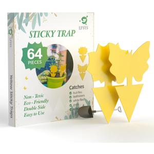 LFSYS 64 Pcs Sticky Traps for gnat, Yellow Sticky Fruit Fly Traps for Indoors Plants, Indoor Safe for Gnat, Fruit Fly, White Fly, Aphid, Leaf Miner