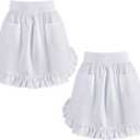Geyoga 2 Pcs White Aprons for Women Vintage Apron Colonial Costume for Waitress Servant Halloween Cosplay Costume(Waist Apron)