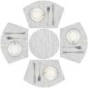 SHACOS Small Round Table Placemats Set of 5 Wedge Shaped Place Mat with Round Centerpiece Mat Heat Resistant Table Mats Washable (5, Gray White)