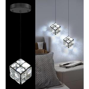 Mini Pendant Lights Crystal Chandeliers for Dining Room Kitchen Island LED Light Fixture Dimmable Handing Light for Hallway (Black)