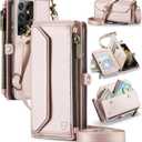 Crossbody Wallet Case Compatible with Samsung Galaxy S21 Ultra 5G RFID Blocking 10-Card Holder Soft PU Leather Magnetic Snap Strap Zipper Pocket Phone Case Fit for Galaxy S21 Ultra - Rose Gold