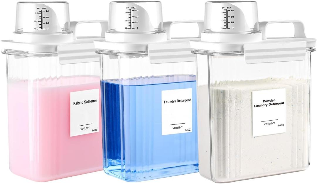 Liquid Laundry Detergent Dispenser 64OZ, Laundry Soap Dispenser, Clear Plastic Fabric Softener Holder and Container, Laundry Room Organization and Storage, 3 Pack 