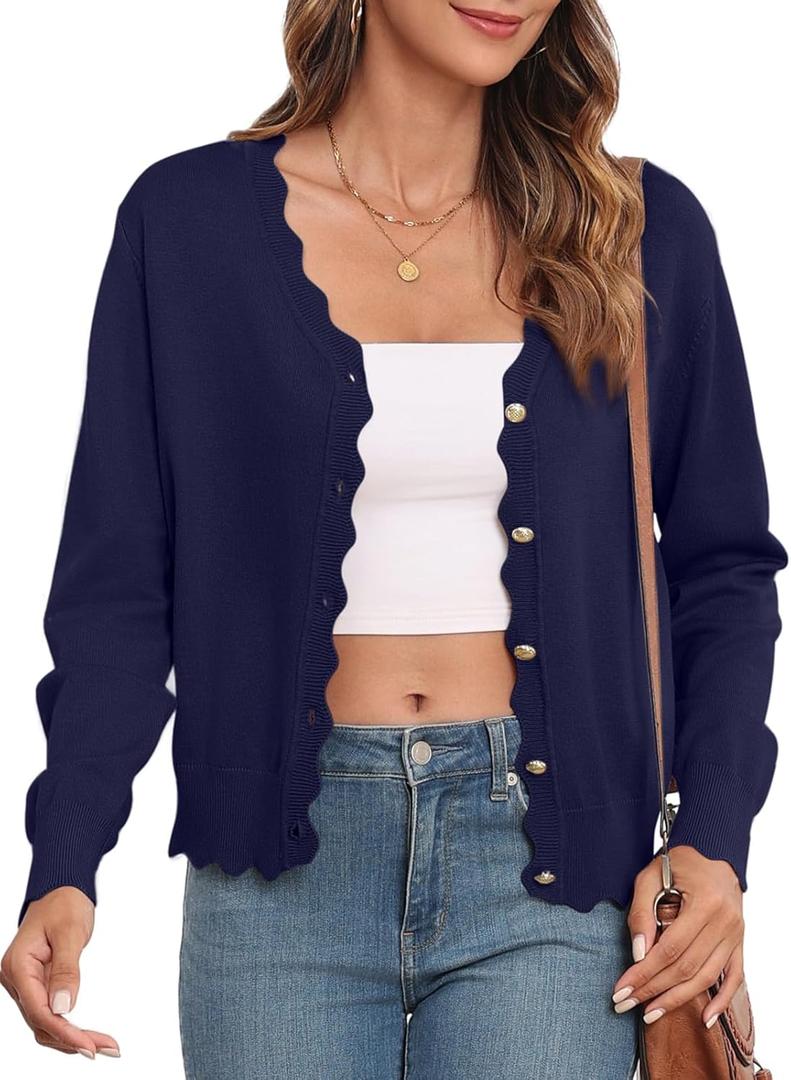 Women's Lightweight Cardigans Casual Long Sleeve V-Neck Button Print Sweaters Open Front Outerwear (Medium)
