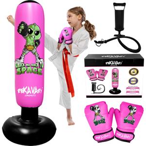 Punching Bag for Kids - 5' 3" Tall and Stable - Ninja Kids Inflatable Punching Bag Combo Kit with Kids Boxing Gloves, a Pump and Repair Kit. Boxing Bag for Immediate Bounce Back